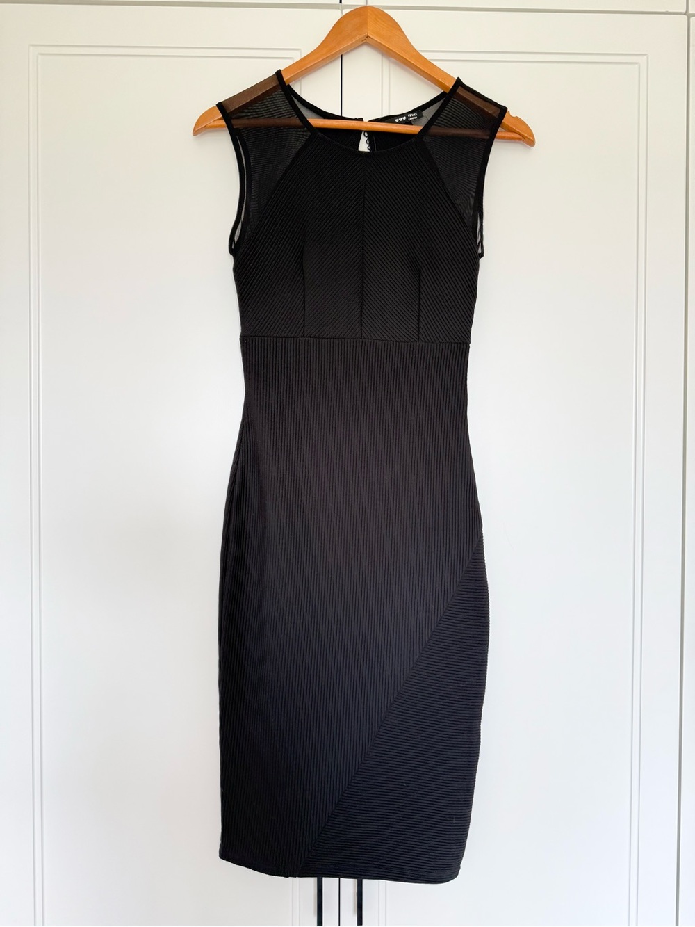TFNC London Black Ribbed Bodycon Midi Dress Mesh Cutout Back